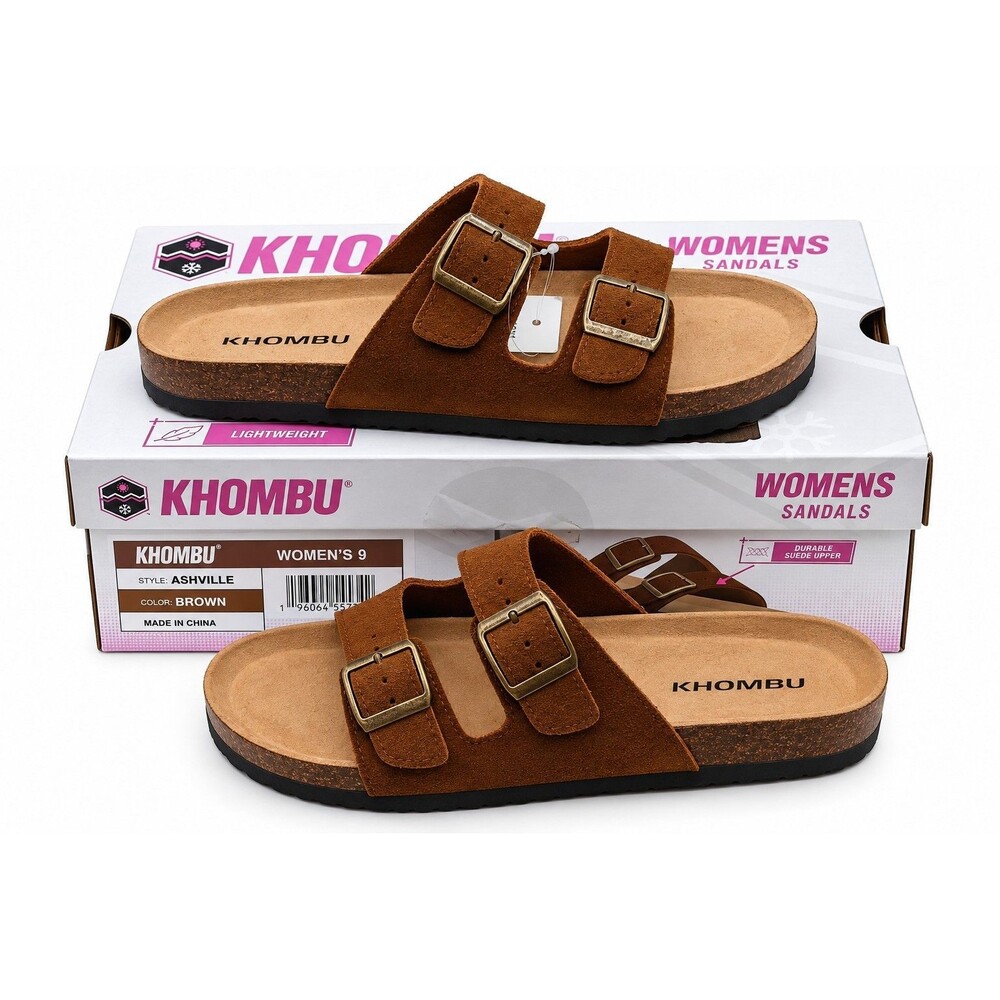 Khombu Ashville Women's Brown Suede Double Buckle Slide Sandals Pick Size